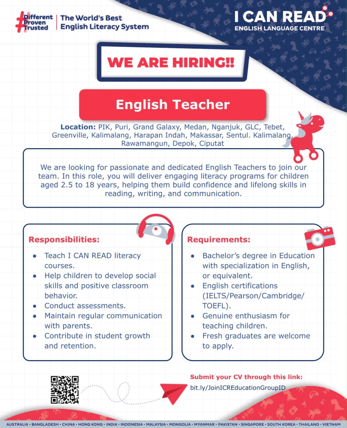 LOWONGAN KERJA: English Teacher – I CAN READ English Language Centre